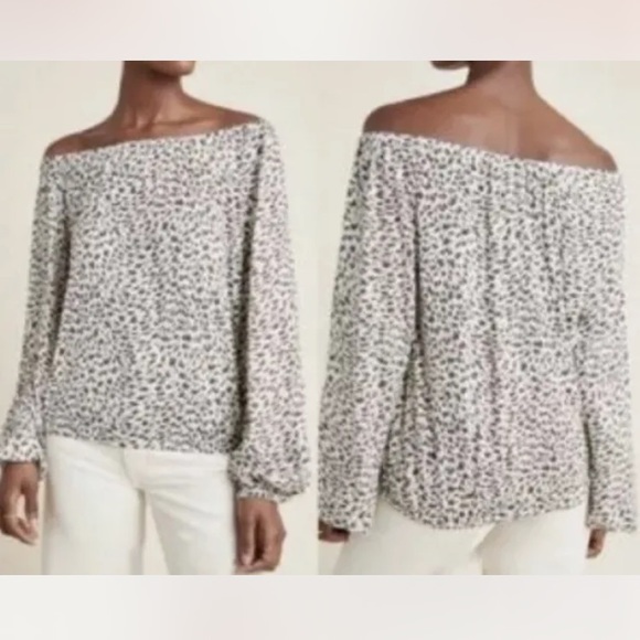 Anthropologie Women’s Animal Leopard Print Balloon Sleeve Top Blouse Cream Sz S - Picture 2 of 9
